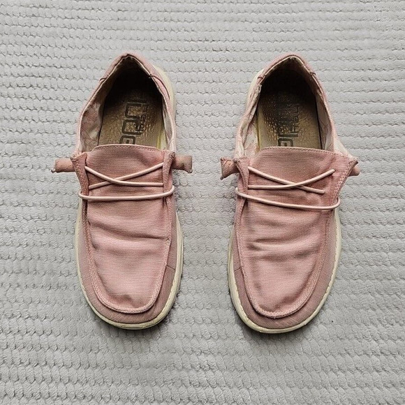Hey Dude Shoes - Hey Dude Shoes Womens 8 Wendy Sox Linen Pink Slip On Casual